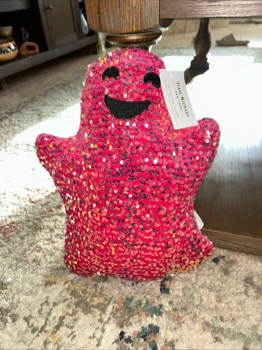 Sequin Pink Ghost Accent Pillow by